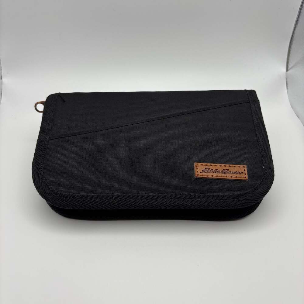 Eddie Bauer Black Canvas Travel Document Organizer and Passport Wallet